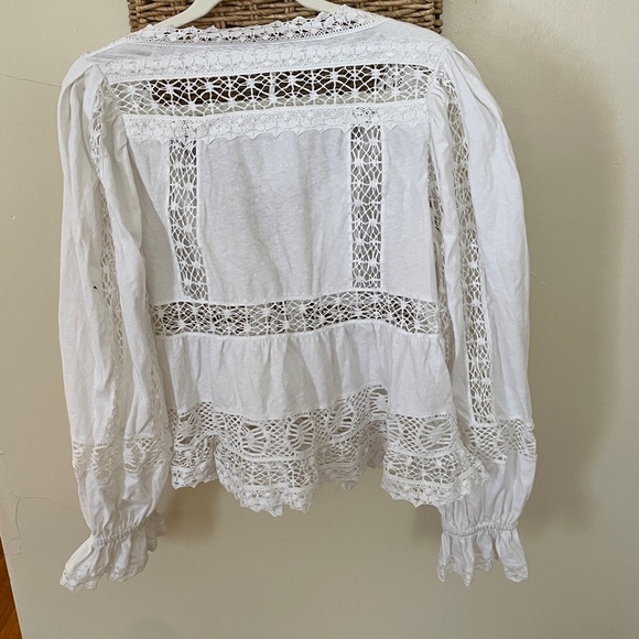 Free people white tie front crochet boho blouse NWT retail $98 szm - Picture 5 of 9